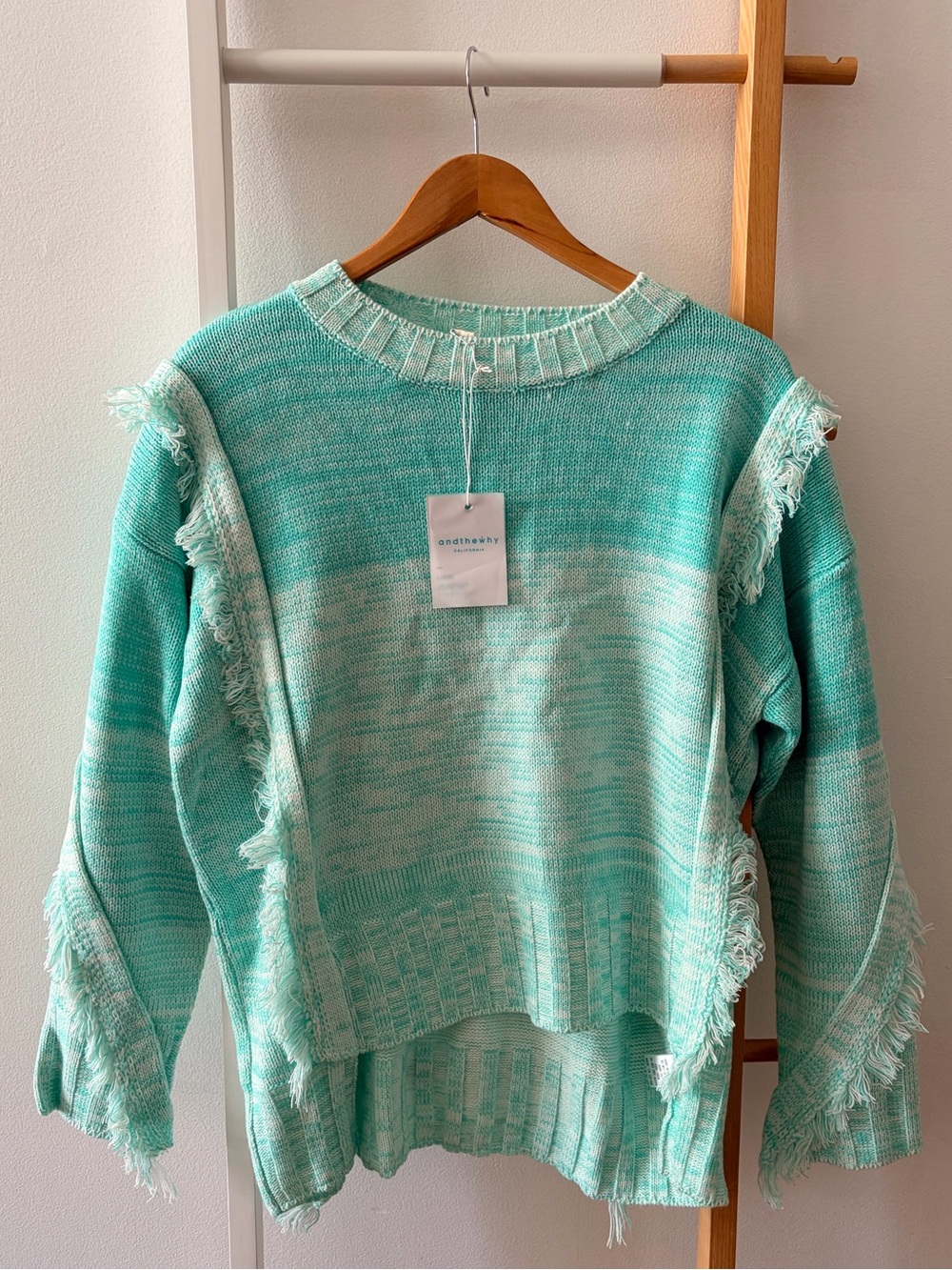 NWT andthewhy Mint Green Fringe-Trim Knit Sweater